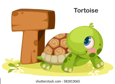 Wooden textured bold font alphabet T, T for Tortoise