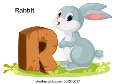 Wooden Textured Bold Font Alphabet R, R For Rabbit