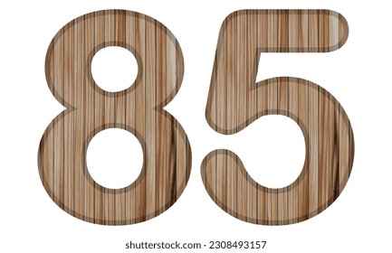 Holztexturierte Nummer 85 Vektorgrafik. Holz Nummer 85 einzeln auf weißem Hintergrund
