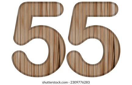 Wooden Textured Number Fifty Five Vector Illustration. Wooden Number 55 Isolated On A White Background