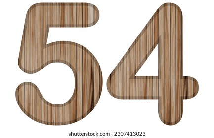 Wooden Textured Number Fifty Four Vector Illustration. Wooden Number 54 Isolated On A White Background