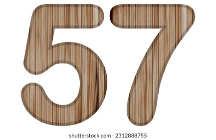 Wooden Textured Number Fifty Seven Vector Illustration. Wooden Number 57 Isolated On A White Background