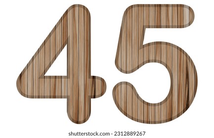 Wooden Textured Number Forty Five Vector Illustration. Wooden Number 45 Isolated On A White Background