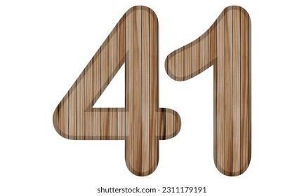 Wooden Textured Number Forty One Vector Illustration. Wooden Number 41 Isolated On A White Background