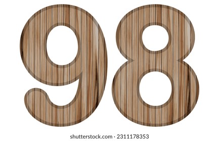 Wooden Textured Number Ninety Eight Vector Illustration. Wooden Number 98 Isolated On A White Background