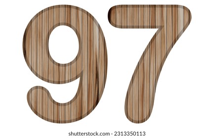 Wooden Textured Number Ninety Seven Vector Illustration. Wooden Number 97 Isolated On A White Background