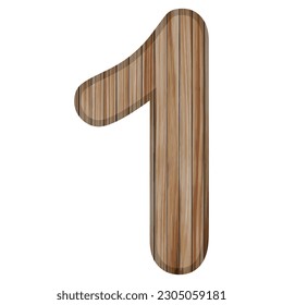 Wooden Textured Number One Vector Illustration. Wooden Number 1 Isolated On A White Background