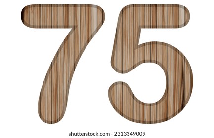 Wooden Textured Number Seventy Five Vector Illustration. Wooden Number 75 Isolated On A White Background