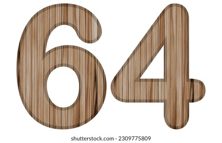 Wooden Textured Number Sixty Four Vector Illustration. Wooden Number 64 Isolated On A White Background