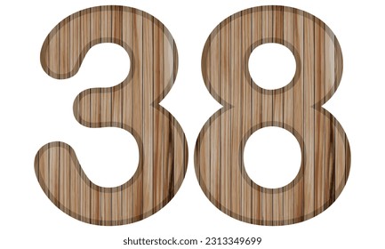 Wooden Textured Number Thirty Eight Vector Illustration. Wooden Number 38 Isolated On A White Background