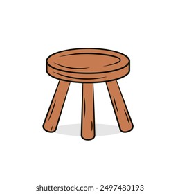 Wooden three legged stool icon. Clipart image isolated on white background