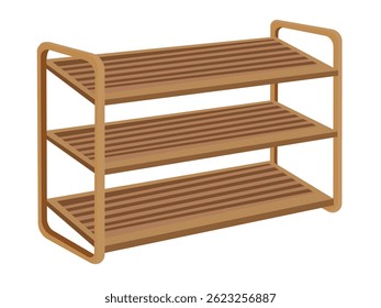 Wooden three-tier storage rack with slatted shelves and handle design for home use