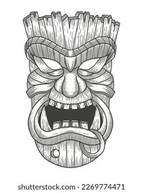 máscara de tiki de madera. Gráfica vectorial de dibujo