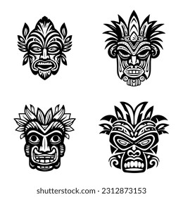 wooden tiki mask hand drawn illustration