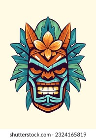 Wooden tiki mask tribal logo, hand drawn with intricate details. A captivating blend of culture, art, and identity for your brand