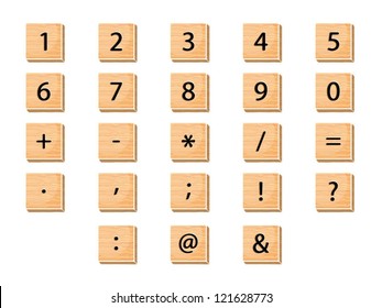 Wooden tiles with numbers and punctuation marks