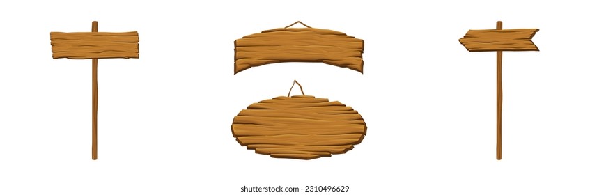 Wooden and Timber Signboard of Different Shape Vector Set