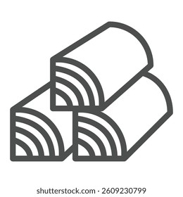 Wooden timbers for winter season line icon, forest industry concept. Vector graphics. Three blank timbers, firewood sign on white background, outline style icon for mobile or web design