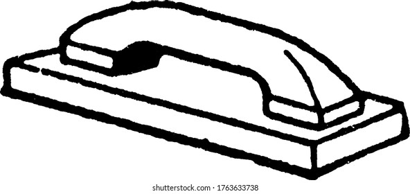 Holzwerkzeug mit flacher Oberfläche und einem Griff zum Glätten, Schneiden und Fetten von Holzflächen, Vintage-Linienzeichnung oder Graviergrafik.