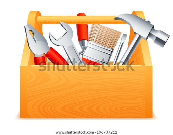 Wooden Toolbox Full Tools Stock Vector (Royalty Free) 196737212