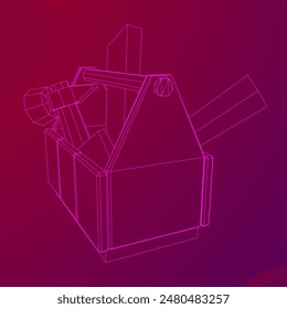 Wooden Toolbox with Tools. Wireframe low poly mesh vector illustration