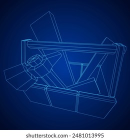 Wooden Toolbox with Tools. Wireframe low poly mesh vector illustration