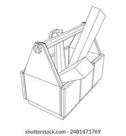 Wooden Toolbox with Tools. Wireframe low poly mesh vector illustration