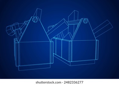 Wooden Toolbox with Tools. Wireframe low poly mesh vector illustration
