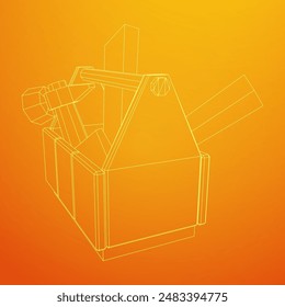Wooden Toolbox with Tools. Wireframe low poly mesh vector illustration