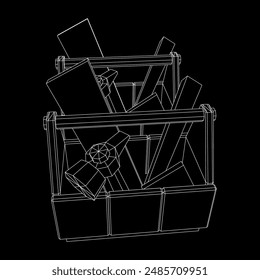 Wooden Toolbox with Tools. Wireframe low poly mesh vector illustration
