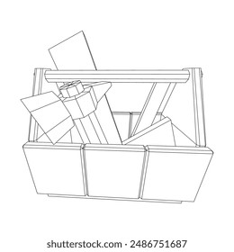 Wooden Toolbox with Tools. Wireframe low poly mesh vector illustration