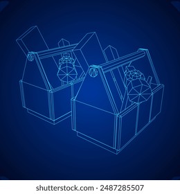 Wooden Toolbox with Tools. Wireframe low poly mesh vector illustration