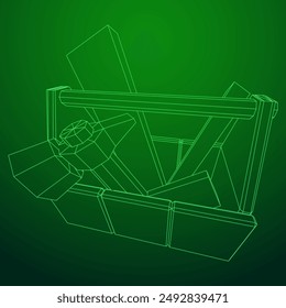Wooden Toolbox with Tools. Wireframe low poly mesh vector illustration