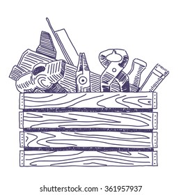 Wooden toolbox vector drawing