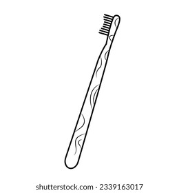 Wooden toothbrush in doodle style. Zero waste, eco bamboo toothbrush icon.  