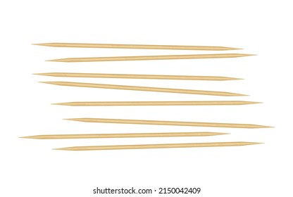 Wooden toothpick. Sharp bamboo sticks for teeth. Wood skewer with pointed tip. Disposable bamboo thin long skewer. Realistic vector illustration isolated on white background. svg