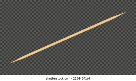 Wooden toothpick. Sharp bamboo sticks for teeth. Wood skewer with pointed tip. Disposable bamboo thin long skewer. Realistic vector illustration isolated on transparent background.
