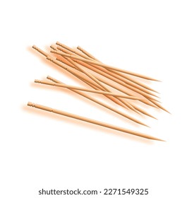 Wooden toothpicks . Bamboo Toothpick small sharp, Realistic wood. Vector