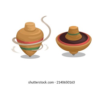 Wooden top toy aka gasing asian traditional toy set illustration vector