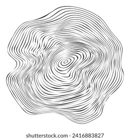 Wooden topography circles. Wood organic slice line design. Line ripple circle wood texture. Tree cut