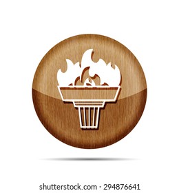 wooden torch icon with flame on a white background