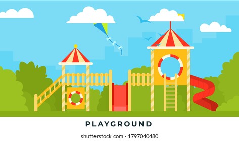 Wooden town in the children's park