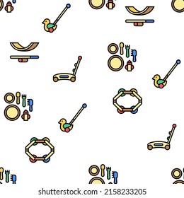 Wooden Toy For Children Play Time Vector Seamless Pattern Thin Line Illustration