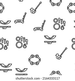 Wooden Toy For Children Play Time Vector Seamless Pattern Thin Line Illustration