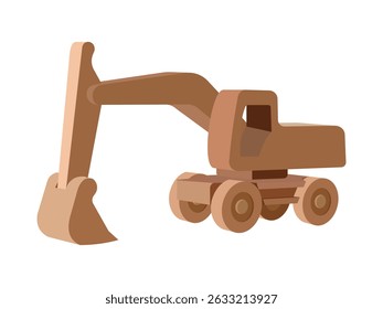 Wooden toy excavator with a scoop and wheels for kids educational play