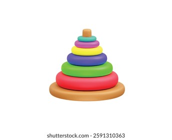 wooden toy pyramid icon 3d. Colorful Stacking Rings Toy icon 3d render illustration