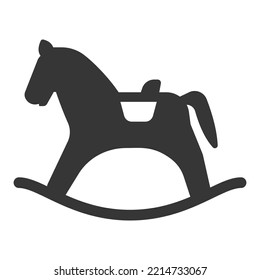 Wooden toy rocking horse monochrome black icon vector flat illustration. Childish vintage plaything with seat abstract chair. Mammal animal minimalist silhouette cute doll for kids playing