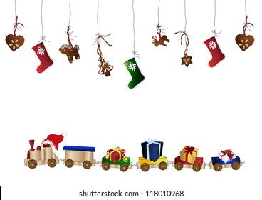 Wooden toy train and gingerbread cookies