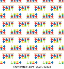 Wooden toys for kids games. Baby seamless pattern with Montessori subject. Education logic toys for preschool kids. Montessori system for early childhood development.