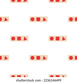 Wooden toys for kids games. Baby seamless pattern with Montessori subject. Education logic toys for preschool kids. Montessori system for early childhood development.